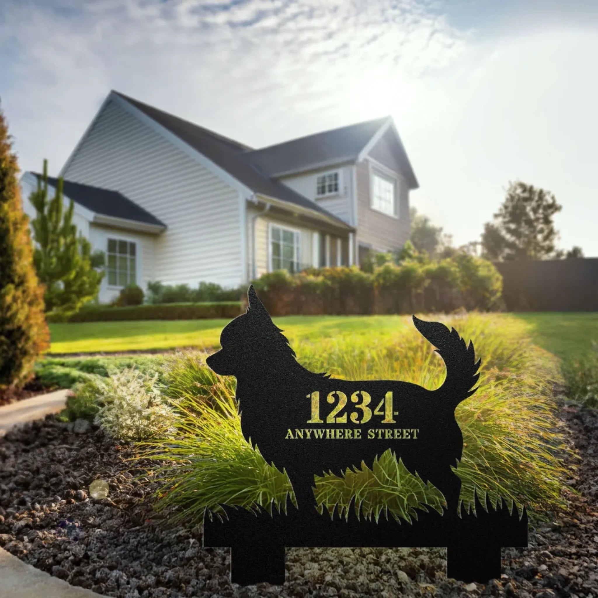 Standing-Dog-Address-Sign-in-Front-of-a-House