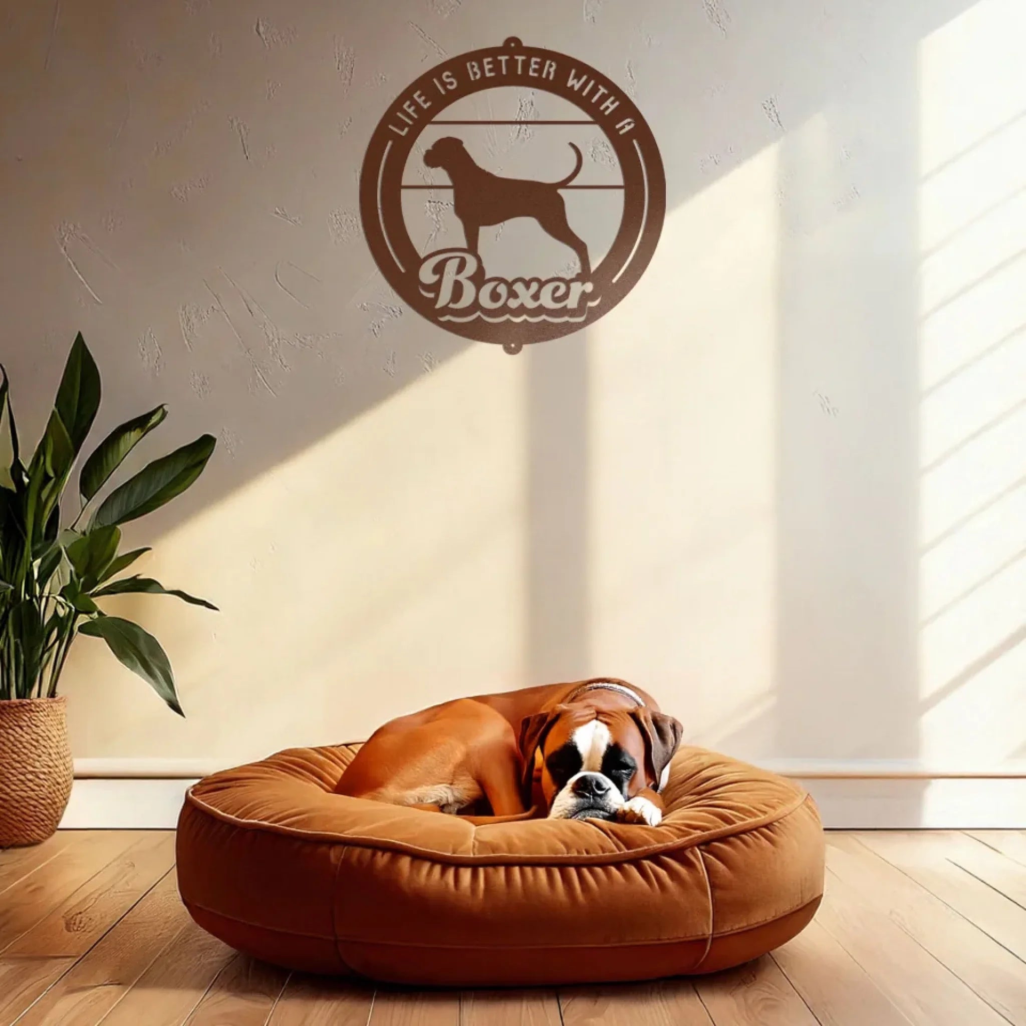 Retro Dog Sign Above a Dog Bed