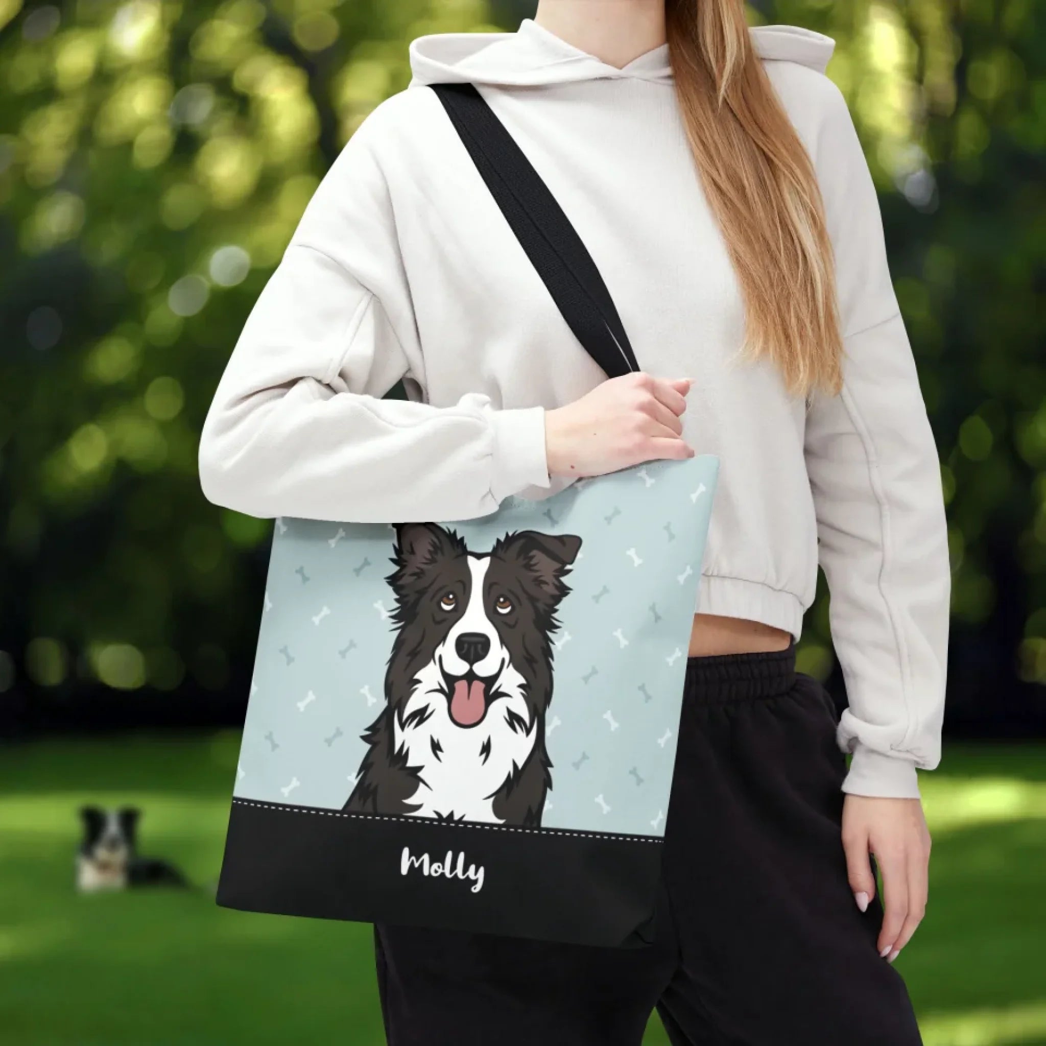 Woman-Walking-Through-Park-with-a-Personalized-Tote-Bag