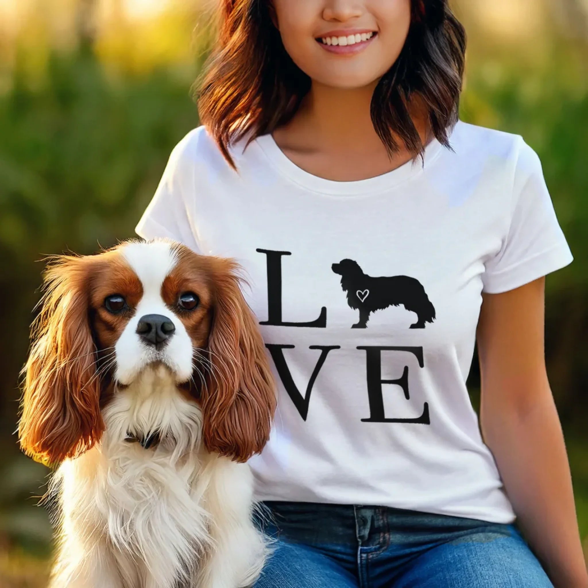 Woman-Wearing-White-Shirt-Next-to-Cavalier-King-Charles-Spaniel_LOVE